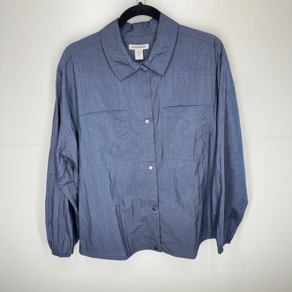 NWOT Athleta Lunar Shine Button Down Shirt in Dark Rinse - Picture 2 of 12